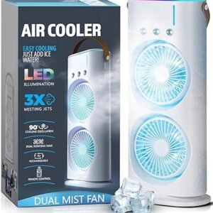 pyxbe usb portable cooling fan with remote control,rotatable with water tank mini air cooler,280ml 7colors light rechargeable mist cooling fan,bedroom,foldable kick scooter,old boy gir (a white)